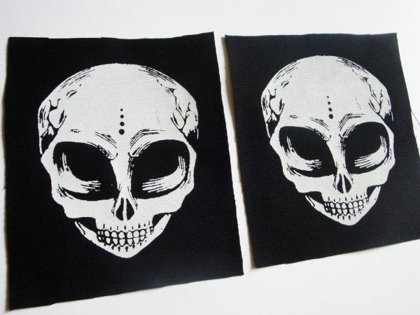 Little Gray Alien Skull Screen print Sew-on Patch