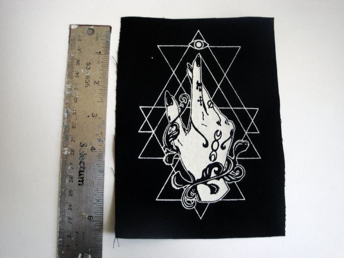 Witch hand with Symbols & Venus Fly Trap Screen print Sew-on Patch