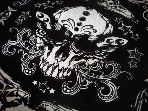 Skull with Moth Wings & Crow Skulls Screen print Sew-on Back Patch