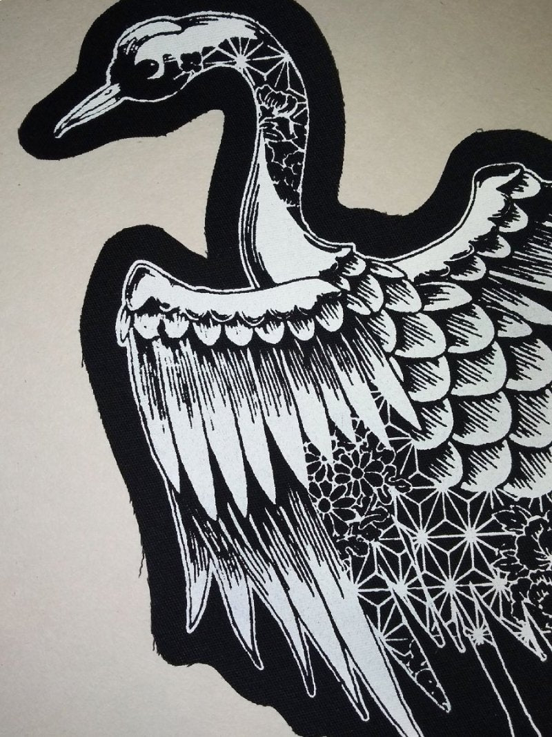 Japanese Crane with Patterns Screen print Sew-on Back Patch