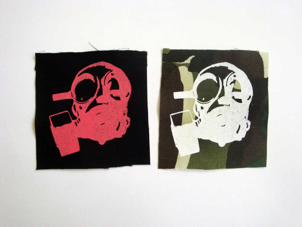 Gas Mask Screen print Sew-on Patch (Red & Camouflage ver.)