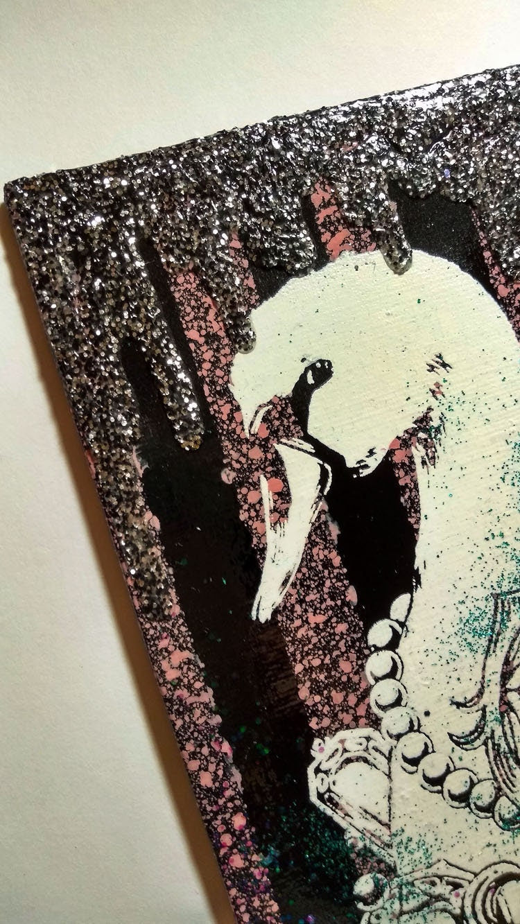 Swan & Diamonds Screen print Canvas Art with Glitter