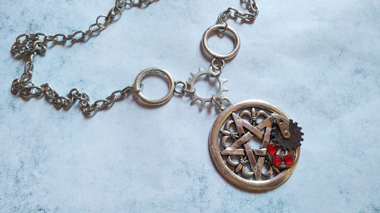 Pentagram Charm Necklace with Gears & Watch Parts