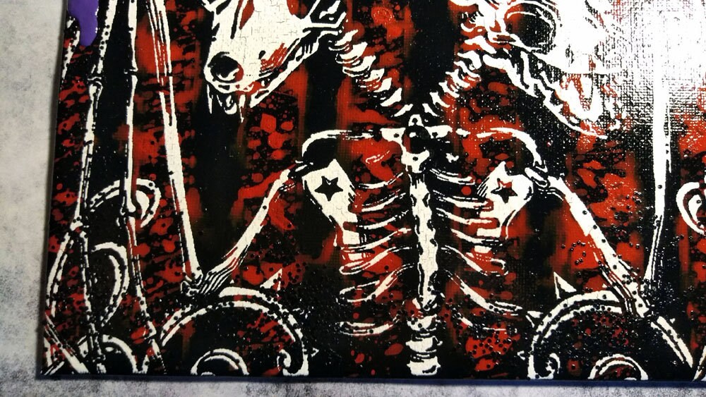 Siamese Bats Skeleton Screen print Canvas Art with glitter