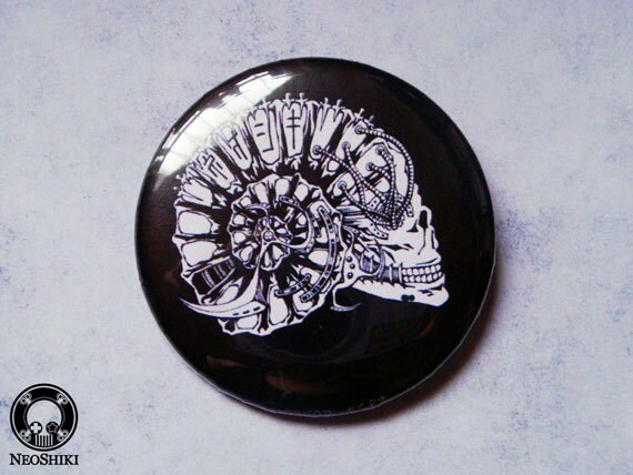 Ammonite Skull Cyberpunk Button