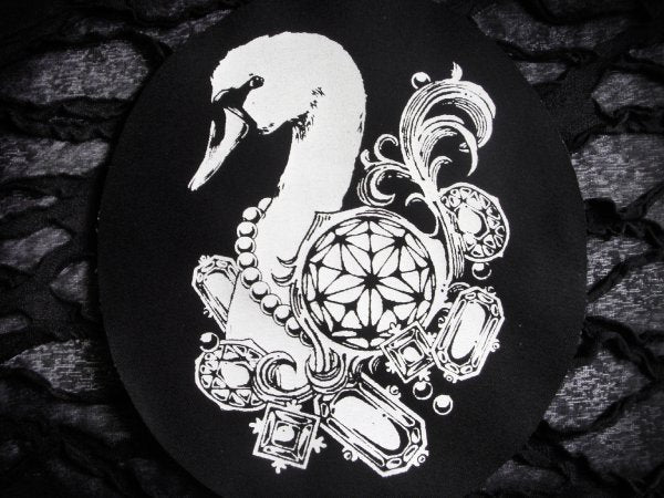 Swan with Diamonds and Pearls Screen print Sew-on Patch