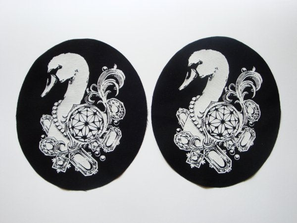 Swan with Diamonds and Pearls Screen print Sew-on Patch