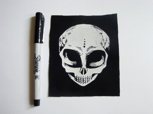 Little Gray Alien Skull Screen print Sew-on Patch