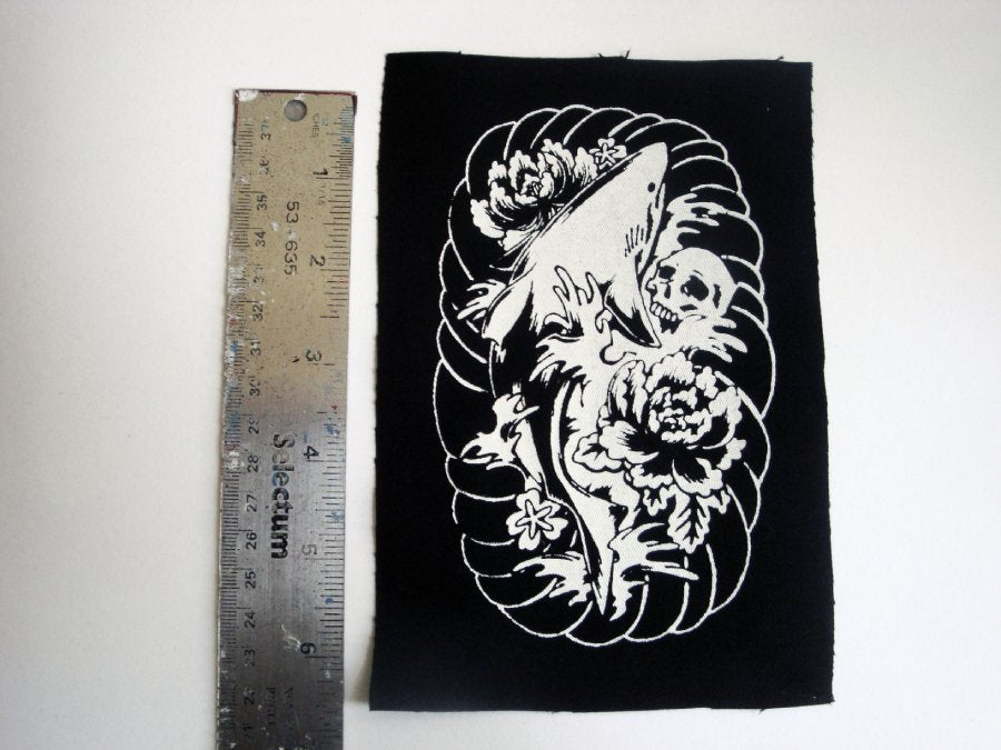 Shark, Chrysanthemums and Skull Screen print Sew-on Patch
