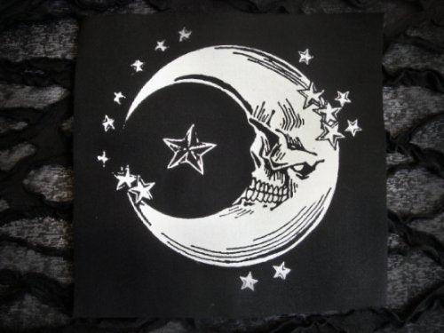 Moon Skull & Stars Screen print Sew-on Patch