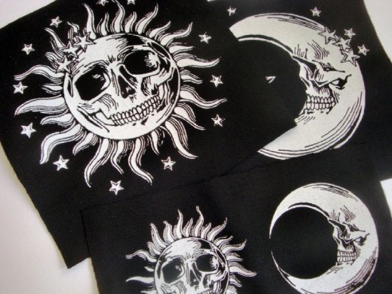 Moon Skull & Stars Screen print Sew-on Patch