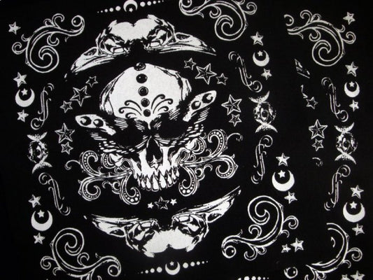 Skull with Moth Wings & Crow Skulls Screen print Sew-on Back Patch