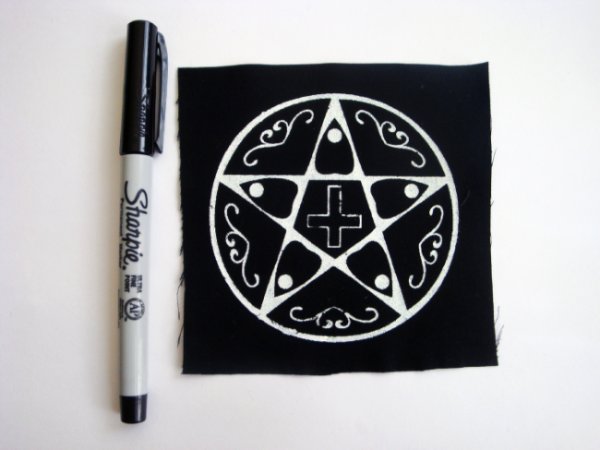 Ouija Planchettes & Pentagram Symbol Screen print Sew-on Patch