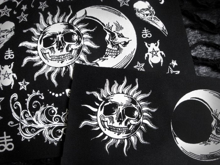 Sun & Moon Ouija Skulls Screen print Sew-on Patch Set