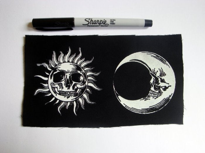 Sun & Moon Ouija Skulls Screen print Sew-on Patch Set