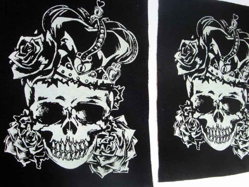 Queen of Hearts Skull with Crown & Roses Screen print Sew-on Patch