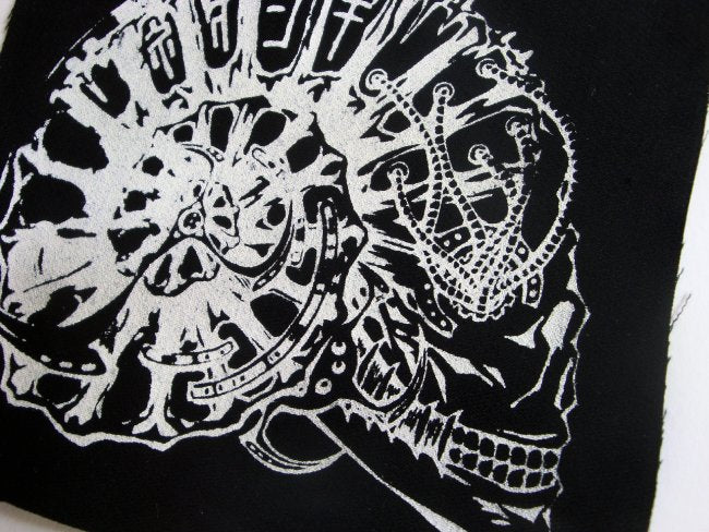 Mechanical Ammonite Skull Screen print Sew-on Patch