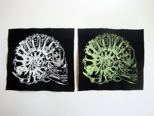 Mechanical Ammonite Skull Screen print Sew-on Patch