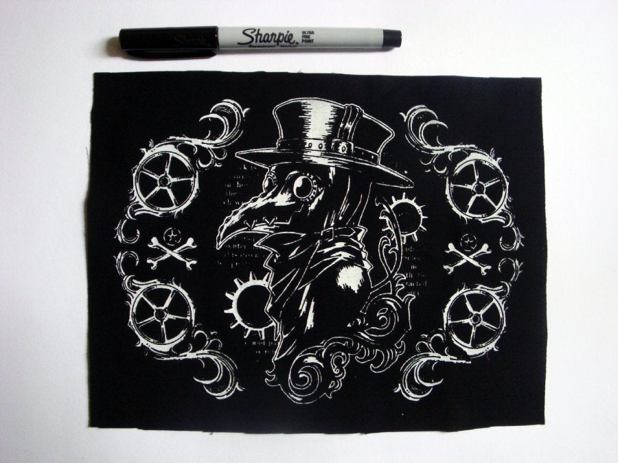 Plague Doctor & Gears Screen print Sew-on Patch