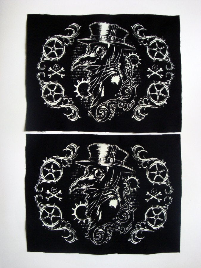 Plague Doctor & Gears Screen print Sew-on Patch