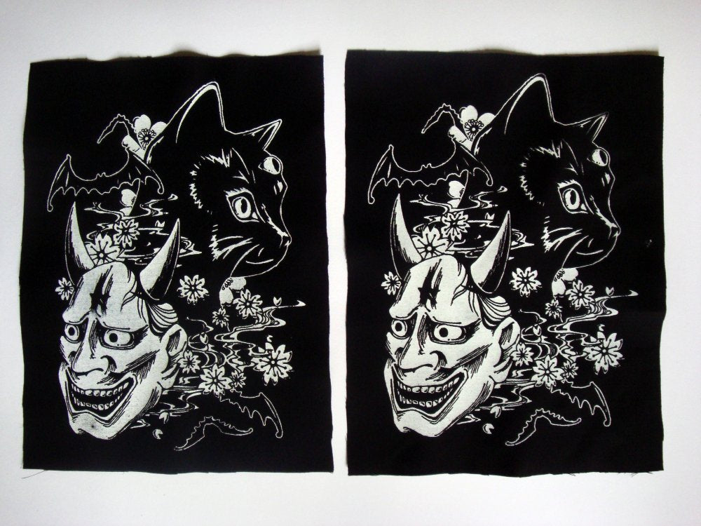 Hannya Mask & Black Cat Screen print Sew-on Patch