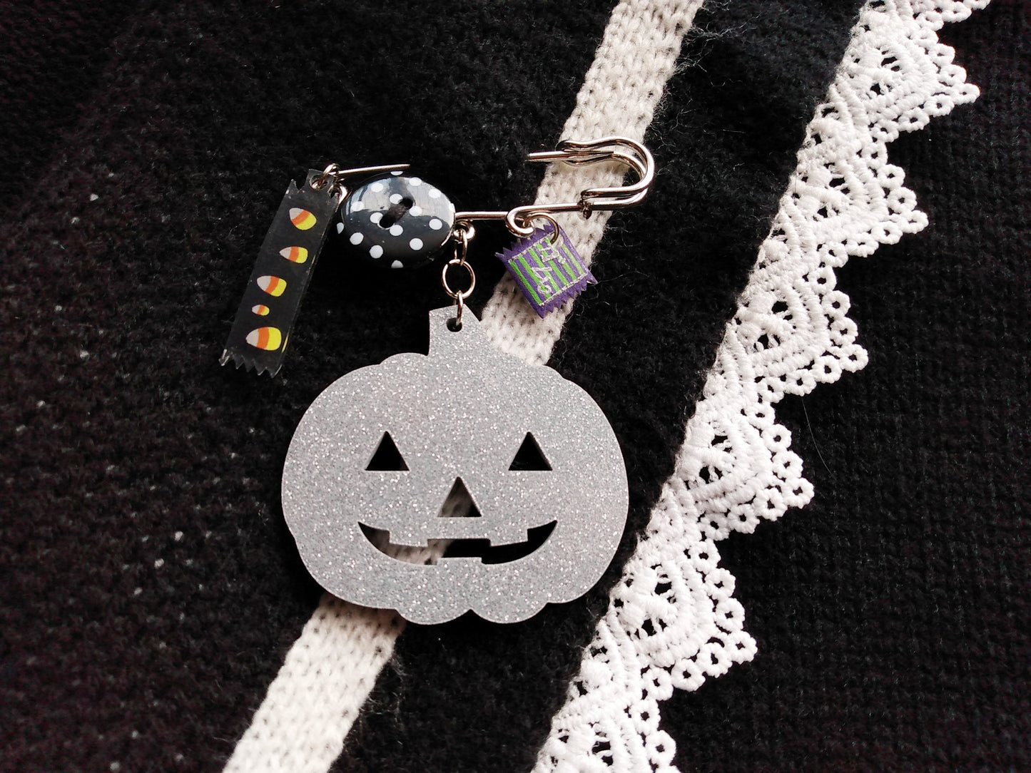 OOAK Jack-o-Lantern & Candy Charms Kawaii Halloween Kilt Pin Brooch