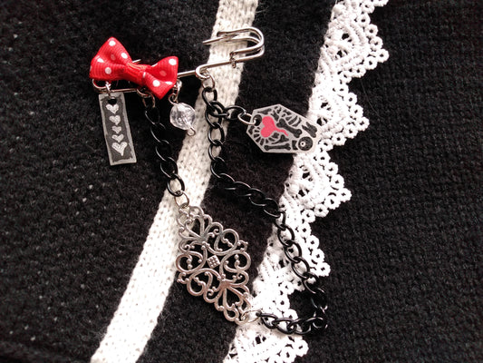 OOAK Coffin & Heart Charms Kawaii Kilt Pin Brooch