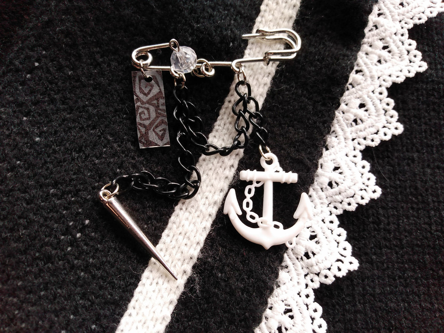 OOAK Anchor & Spike Charms Kilt Pin Brooch