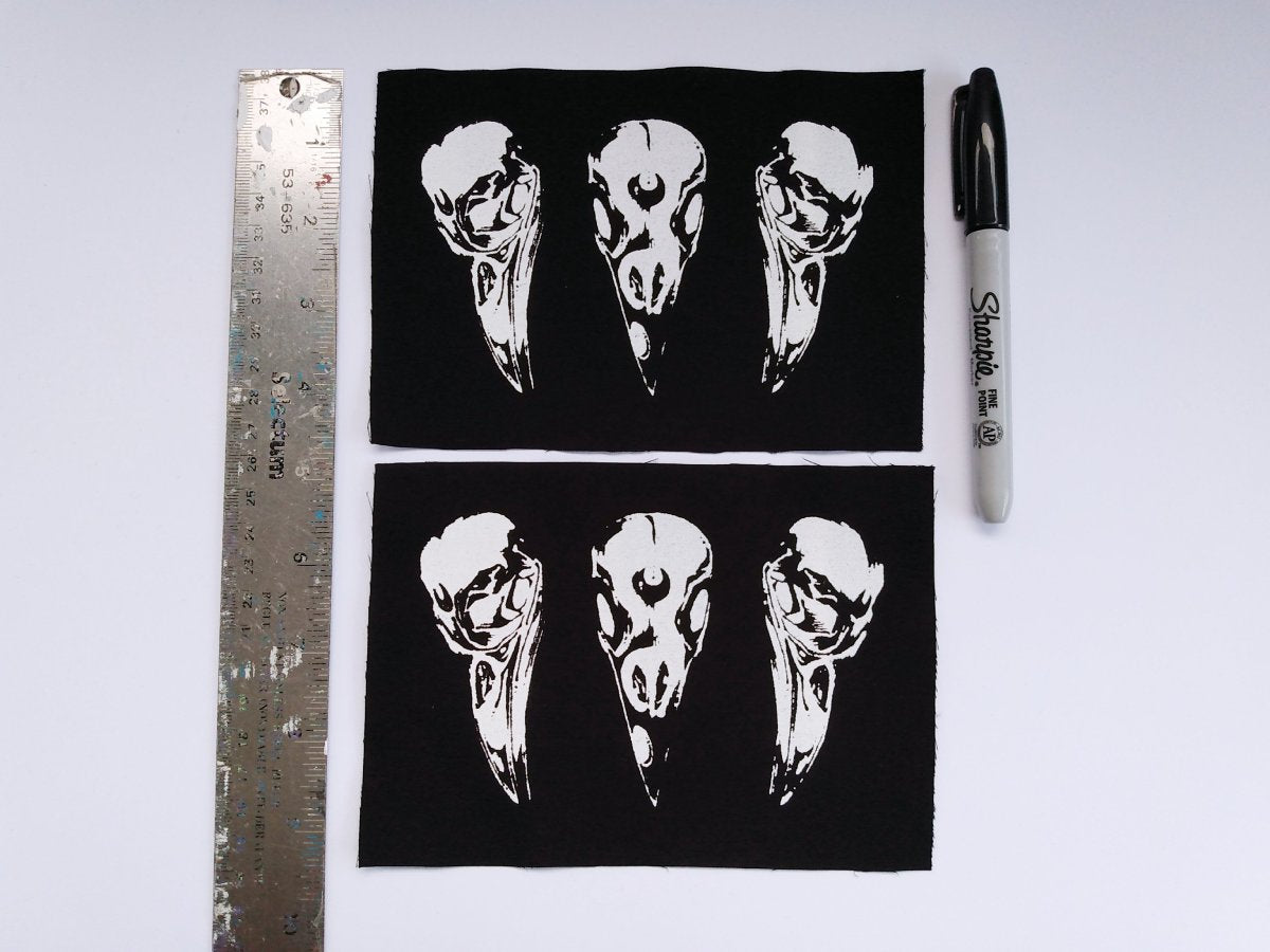 Bones 'n Anatomy Collection: Crow/Raven Skulls Screen print Sew-on Patches Sets