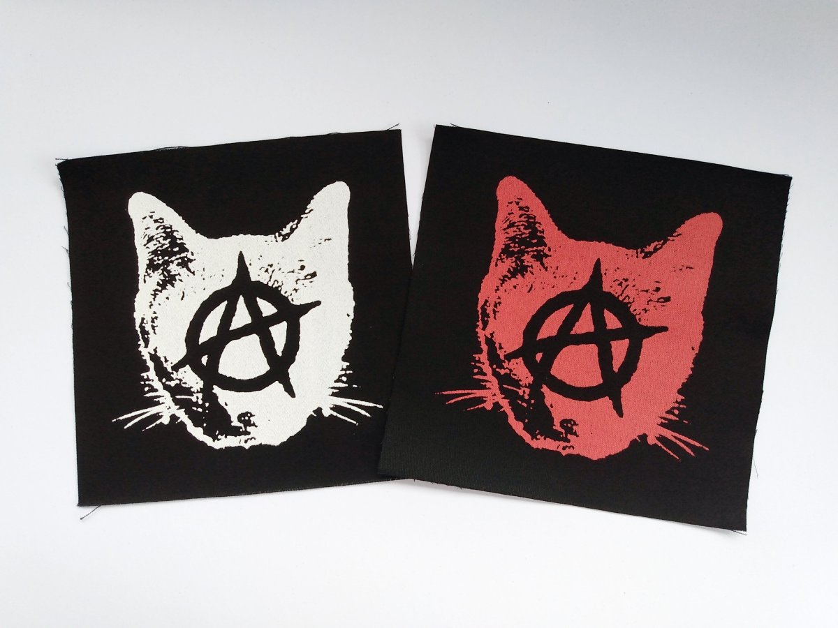 Anarchy Kitty Cat Screen print Sew-on Patches