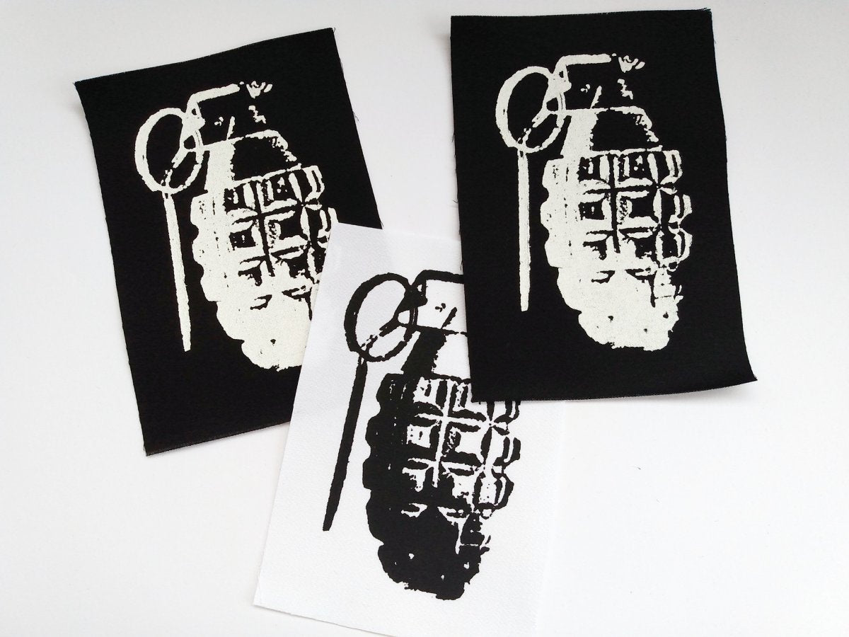 Grenade Screen print Sew-on Patches (White ver.)