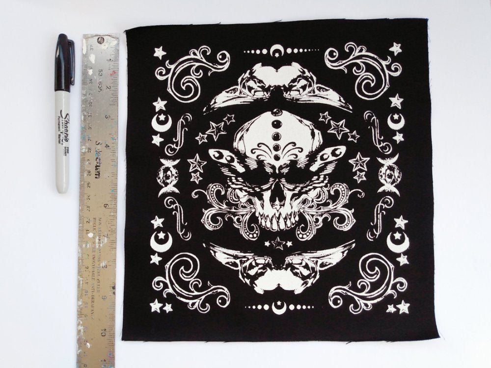 Skull with Moth Wings & Crow Skulls Screen print Sew-on Back Patches