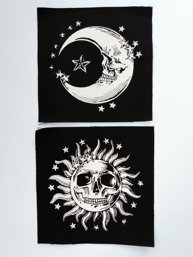 Sun Skull Screen print Sew-on Patches