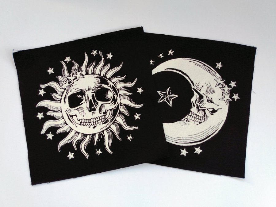 Sun Skull Screen print Sew-on Patches