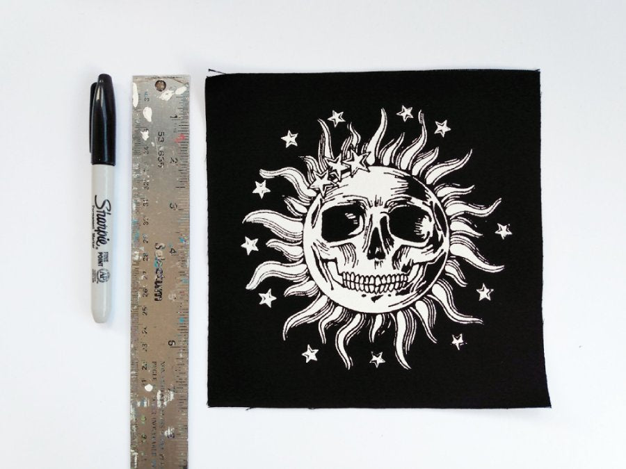 Sun Skull Screen print Sew-on Patches