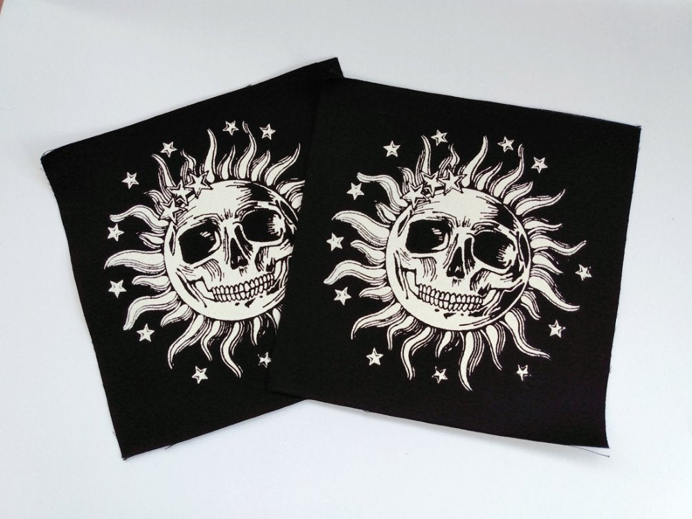 Sun Skull Screen print Sew-on Patches