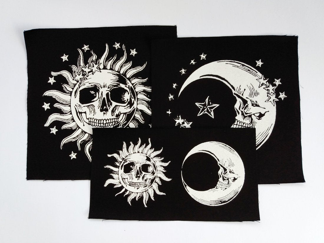 Sun Skull Screen print Sew-on Patches