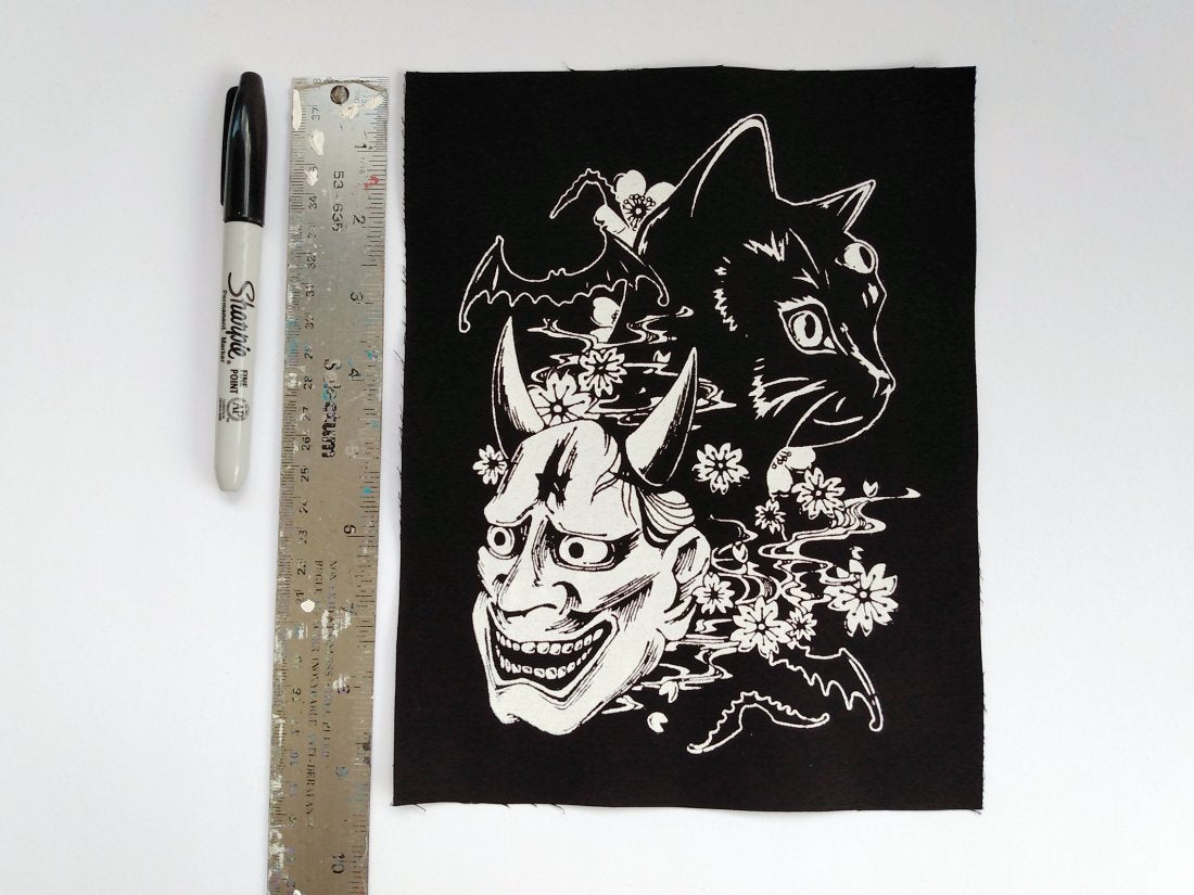 Hannya Mask & Black Cat Screen print Sew-on Patches