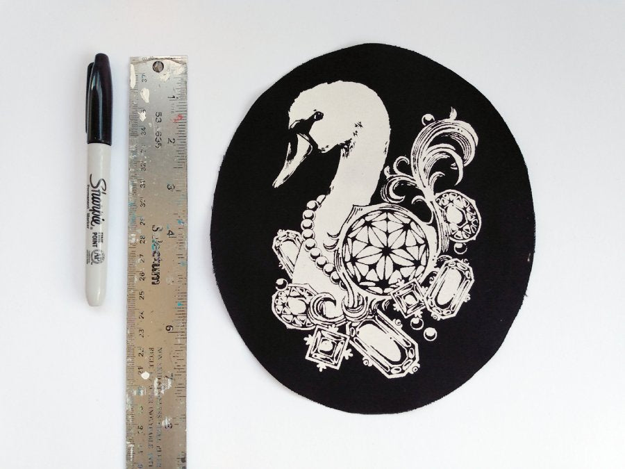 Swan with Diamonds and Pearls Screen print Sew-on Patches