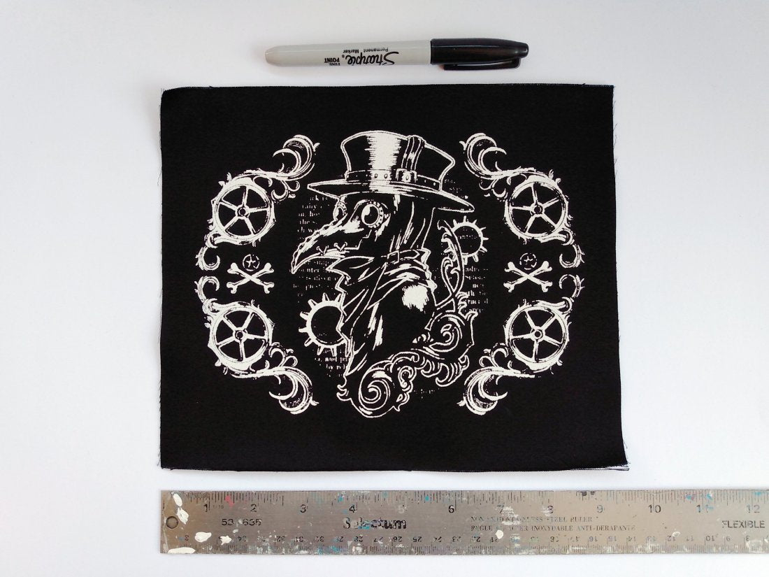 Plague Doctor & Gears Screen print Sew-on Patches