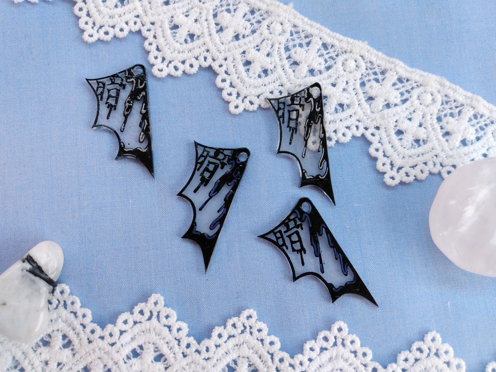 Japanese Darkness Kanji Bat Wings Handmade Acrylic Word Charms