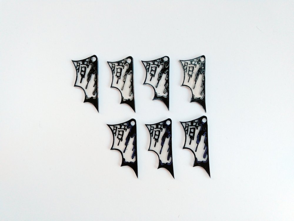 Japanese Darkness Kanji Bat Wings Handmade Acrylic Word Charms