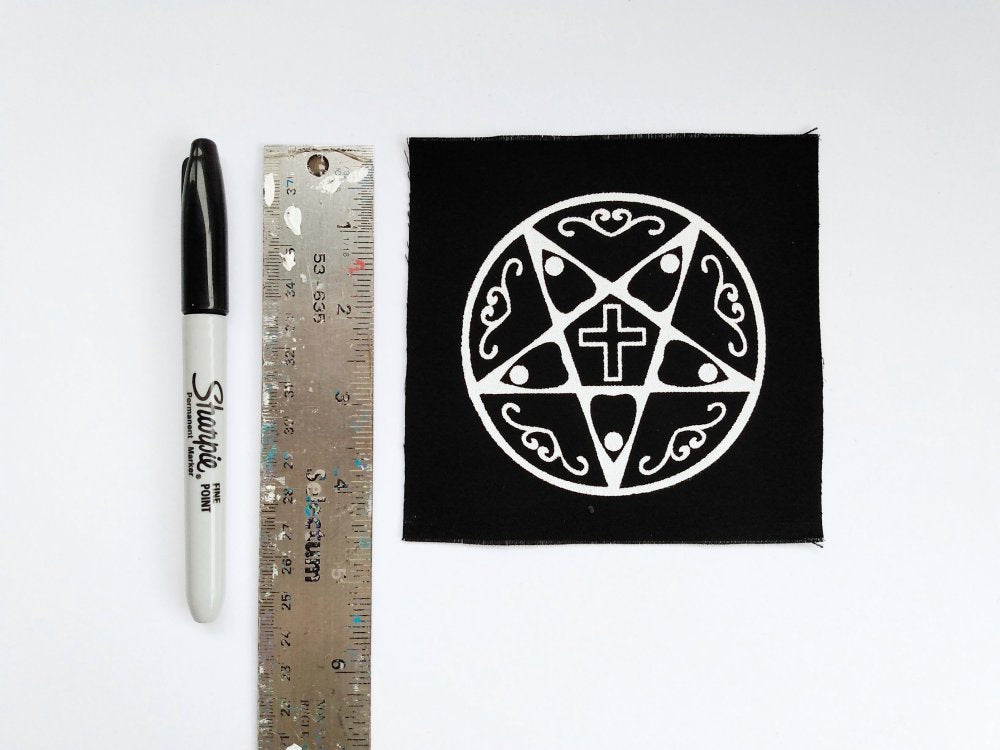 Ouija Planchettes & Pentagram Symbol Screen print Sew-on Patches