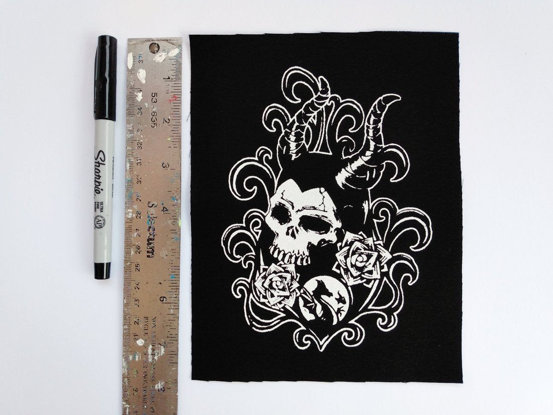 Maleficent Skull & Roses Screen print Sew-on Patches