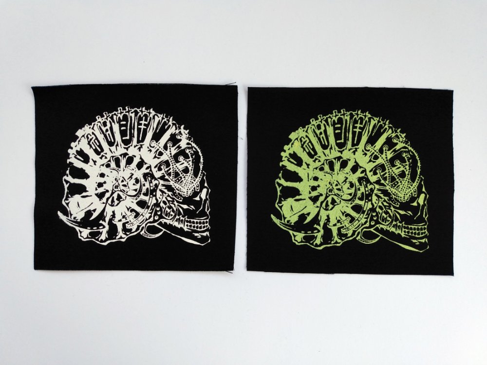 Mechanical Ammonite Skull Screen print Sew-on Patches