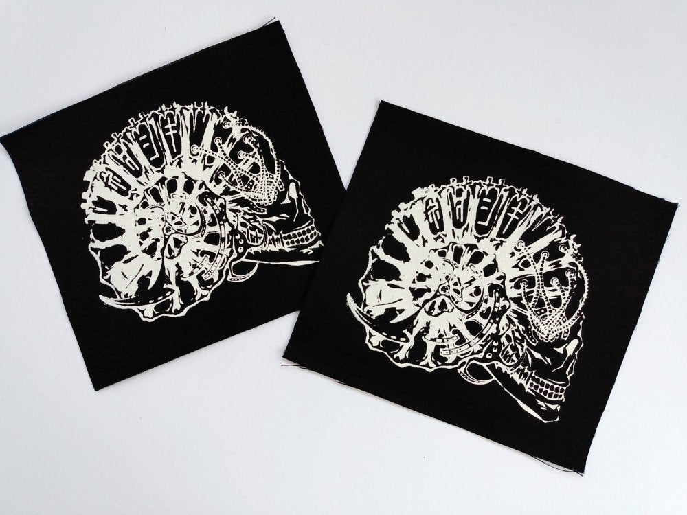 Mechanical Ammonite Skull Screen print Sew-on Patches