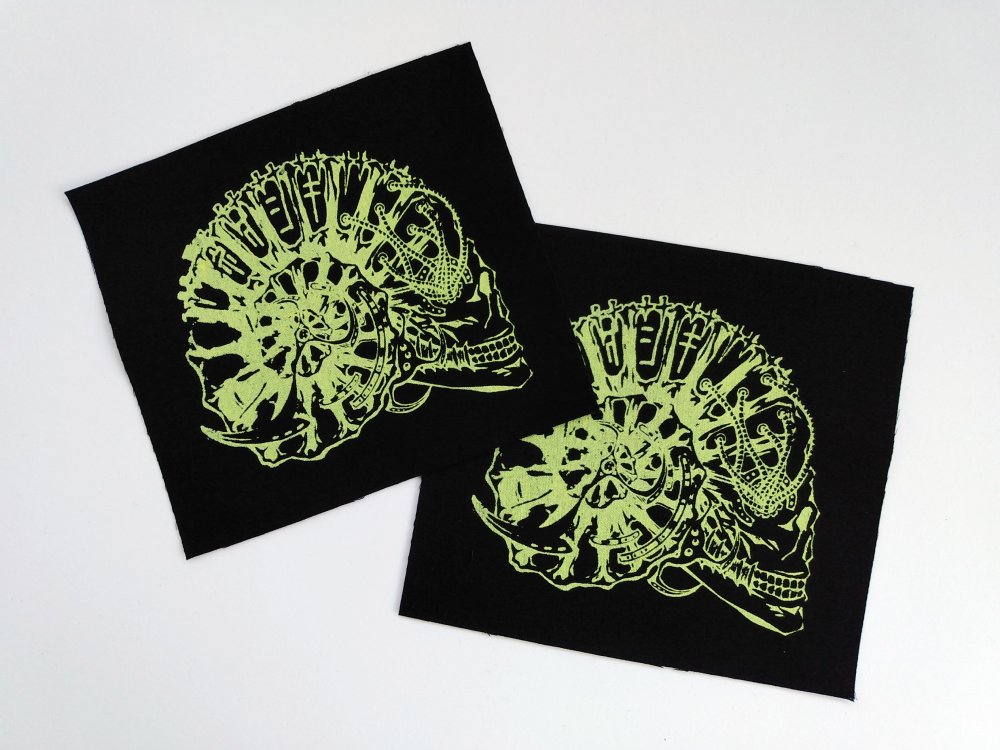 Mechanical Ammonite Skull Screen print Sew-on Patches