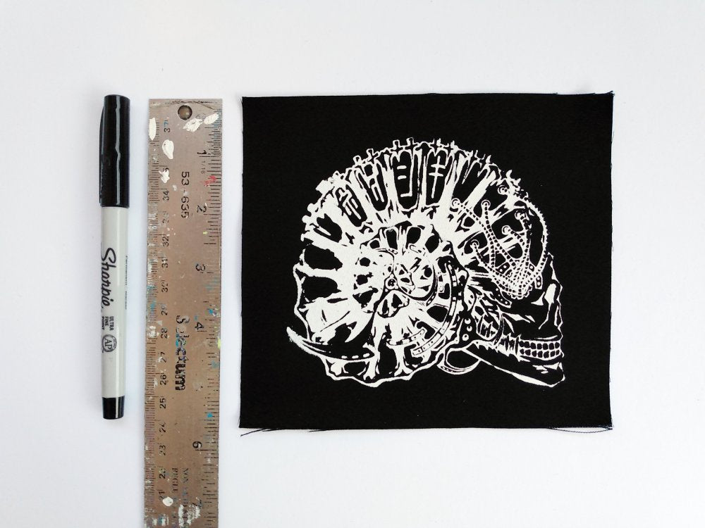 Mechanical Ammonite Skull Screen print Sew-on Patches