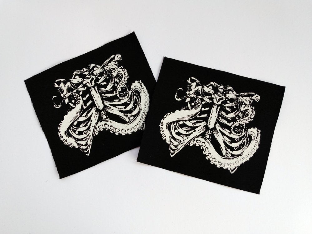 Bones 'n Anatomy Collection: Ribcage with Tentacles Screen print Sew-on Patches