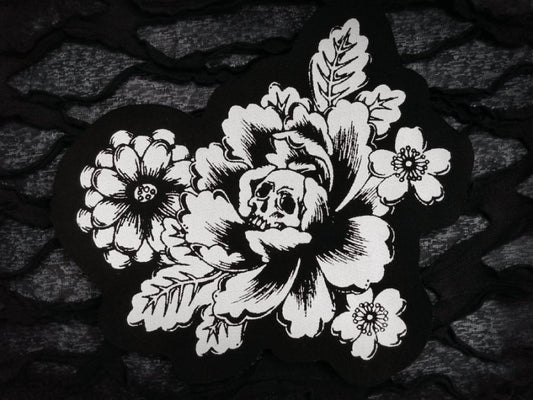 NEW! Japanese Flowers with Skull Screen print Sew-on Patches